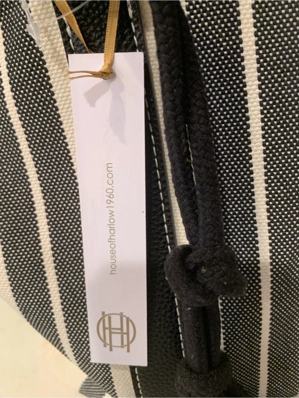 House of Harlow Black and White Striped Canvas Tote Fish Tassel Pouch NWT